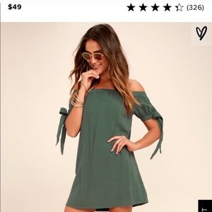Olive green off the shoulder dress 👗
